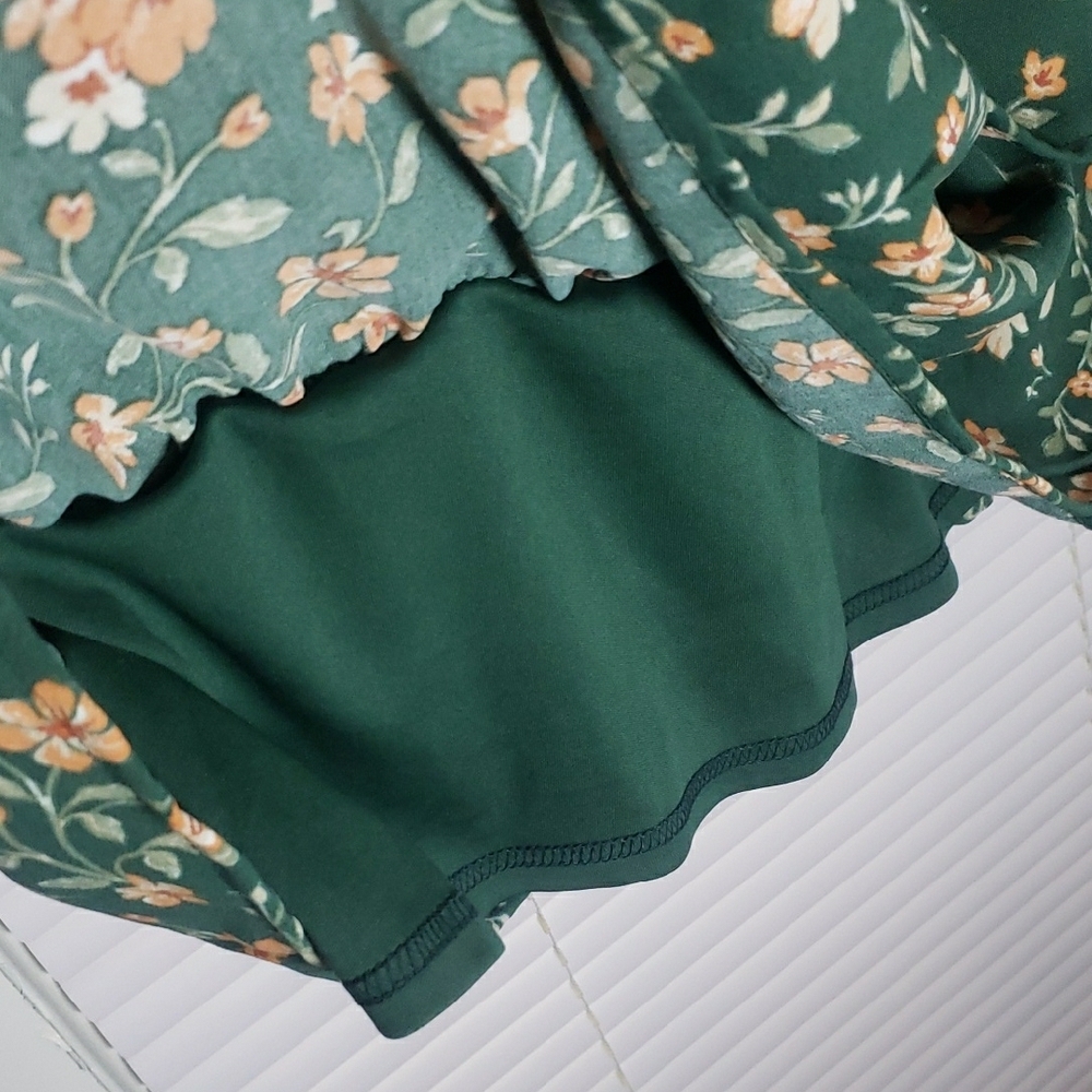 Inspired Hearts Green Floral Long Sleeve Ruffle Mini Dress – Size Large NWT - Picture 7 of 11
